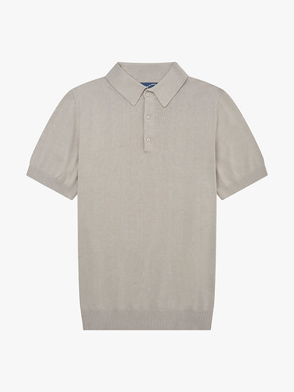 3 Button Knit Polo - Stone