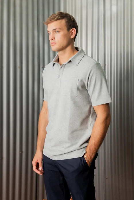 3 Button Pocket Polo - Marle Grey